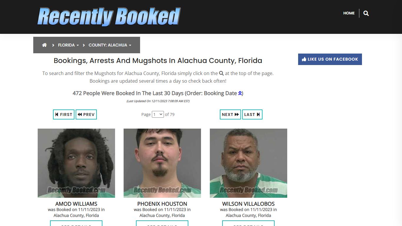 Recent bookings, Arrests, Mugshots in Alachua County, Florida